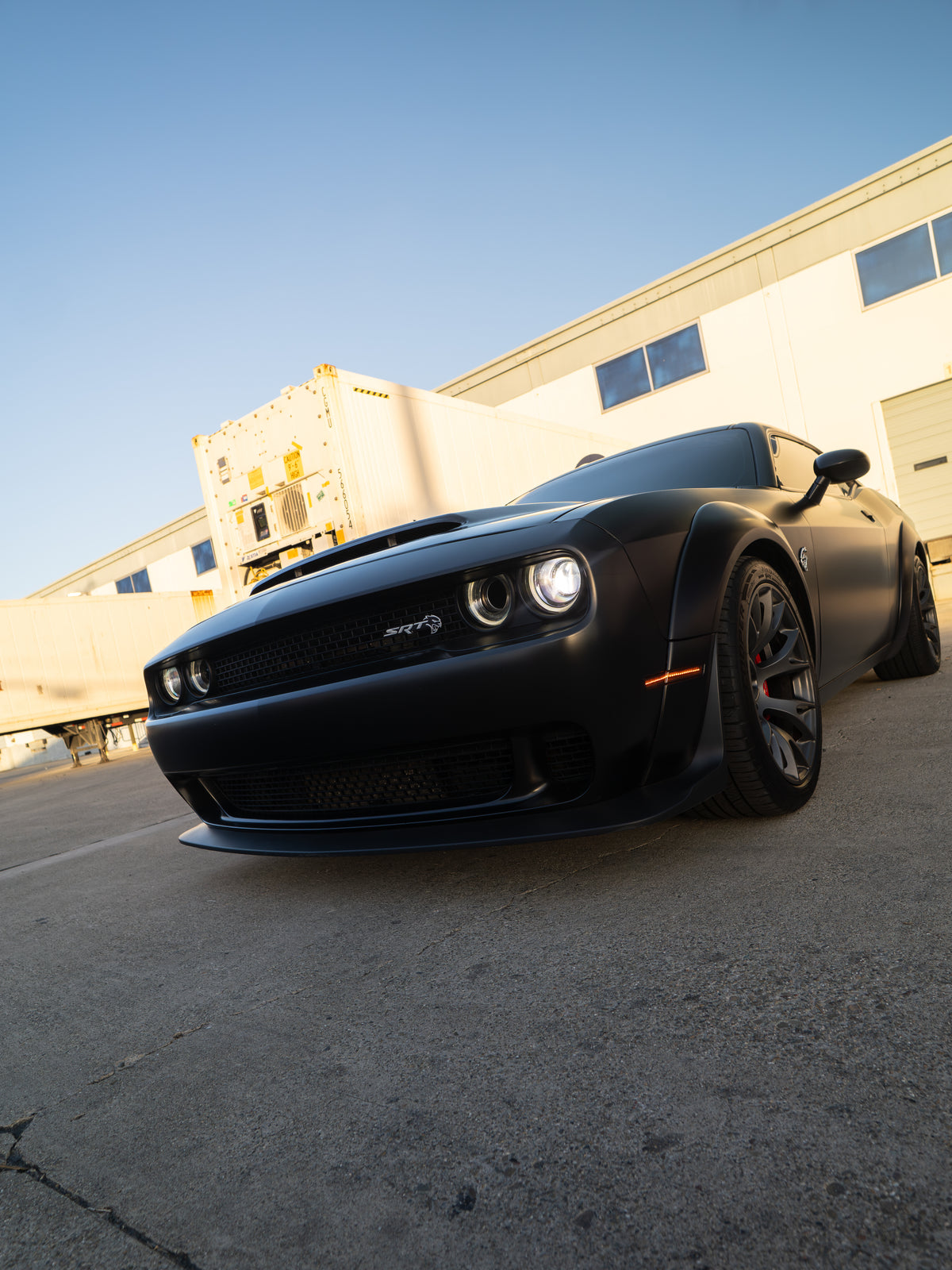 Matte black widebody Dodge Challenger Hellcat, the current Speed Junkies giveaway car